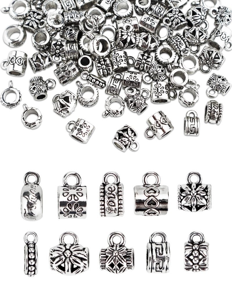YETOOME 100 Pcs Antique Tibetan Silver Bail Beads  Loose Spacer Bead  Bead Hanger Charm for Jewelry Making DIY Necklace Bracelet  10 Styles - Image 1